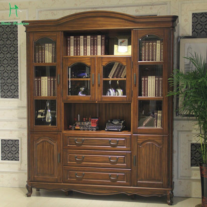 American country wood bookcase desk sets black walnut bookcase glass door cabinet European study furniture