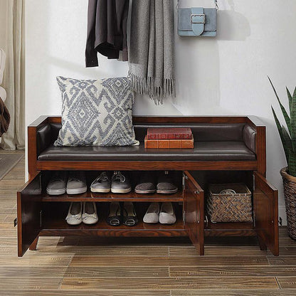 American-style Leather Solid Wood Shoe Cabinet For Changing Shoes And Stools