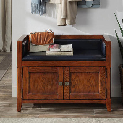 American-style Leather Solid Wood Shoe Cabinet For Changing Shoes And Stools