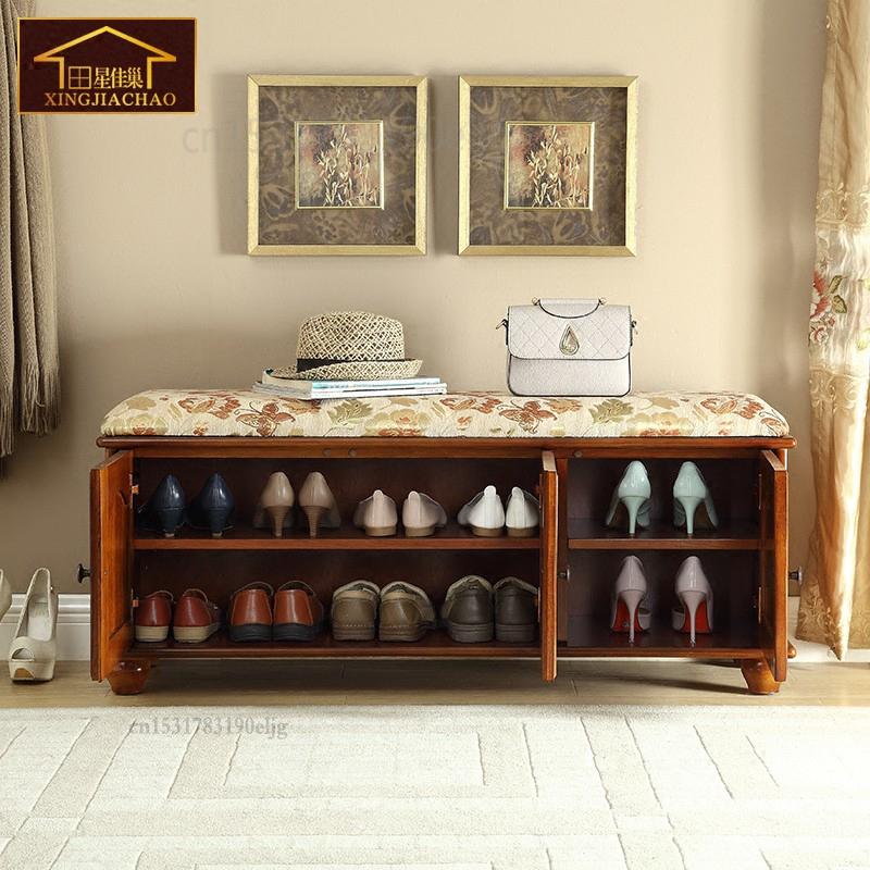 American-style Solid Wood Shoe-changing Stool-style Shoe Cabinet