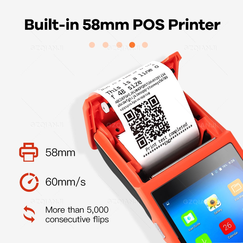 Android Wifi POS PDA Terminal 1D Barcode Scanner Reader Printer 58mm Thermal Receipt Bluetooth Rugged handheld Terminal Systems