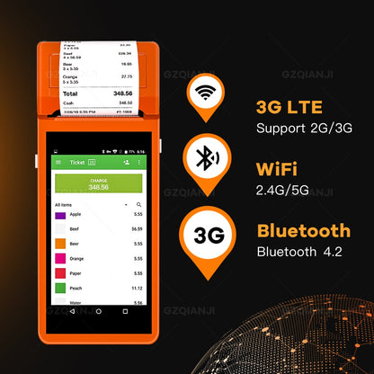 Android Wifi POS PDA Terminal 1D Barcode Scanner Reader Printer 58mm Thermal Receipt Bluetooth Rugged handheld Terminal Systems
