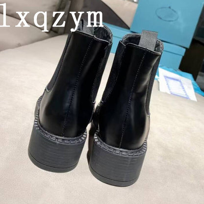 Ankle Boots Chelsea Women Genuine Cow Leather Platform Bootie Elastic Band Autumn Winter Ladies Shoes Handmade Brand Design