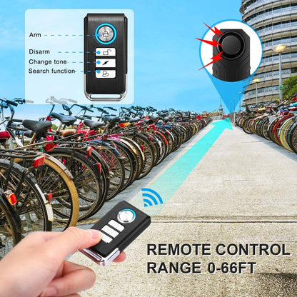 Anti-theft Bicycle Alarm 113dB Vibration Sound Remote Control Waterproof Alarm With Fixed Clip Motorcycle Bicycle Safety System
