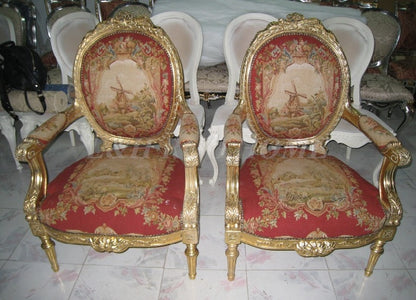 Antique Set of sofa and chairs, Antique handmade living room furniture, Aubusson sofa cover, woolen material Artificial carving