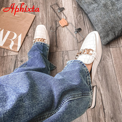 Aphixta 2021 New Chain Mules Women Slides Square Toe Ladies Striped Shoes Summer Fashion Footwear Plus Big Size 43 Slippers