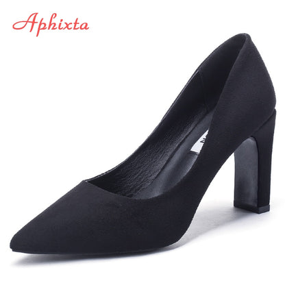 Aphixta Women Pumps Wedding Shoes Woman Official Square High Block Thick Heels Pointed Toe Out Door Women Shoes Size 34-43