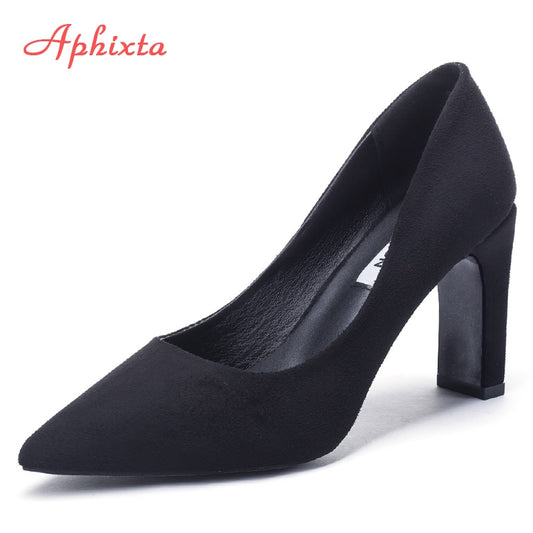 Aphixta Women Pumps Wedding Shoes Woman Official Square High Block Thick Heels Pointed Toe Out Door Women Shoes Size 34-43