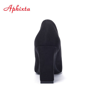 Aphixta Women Pumps Wedding Shoes Woman Official Square High Block Thick Heels Pointed Toe Out Door Women Shoes Size 34-43