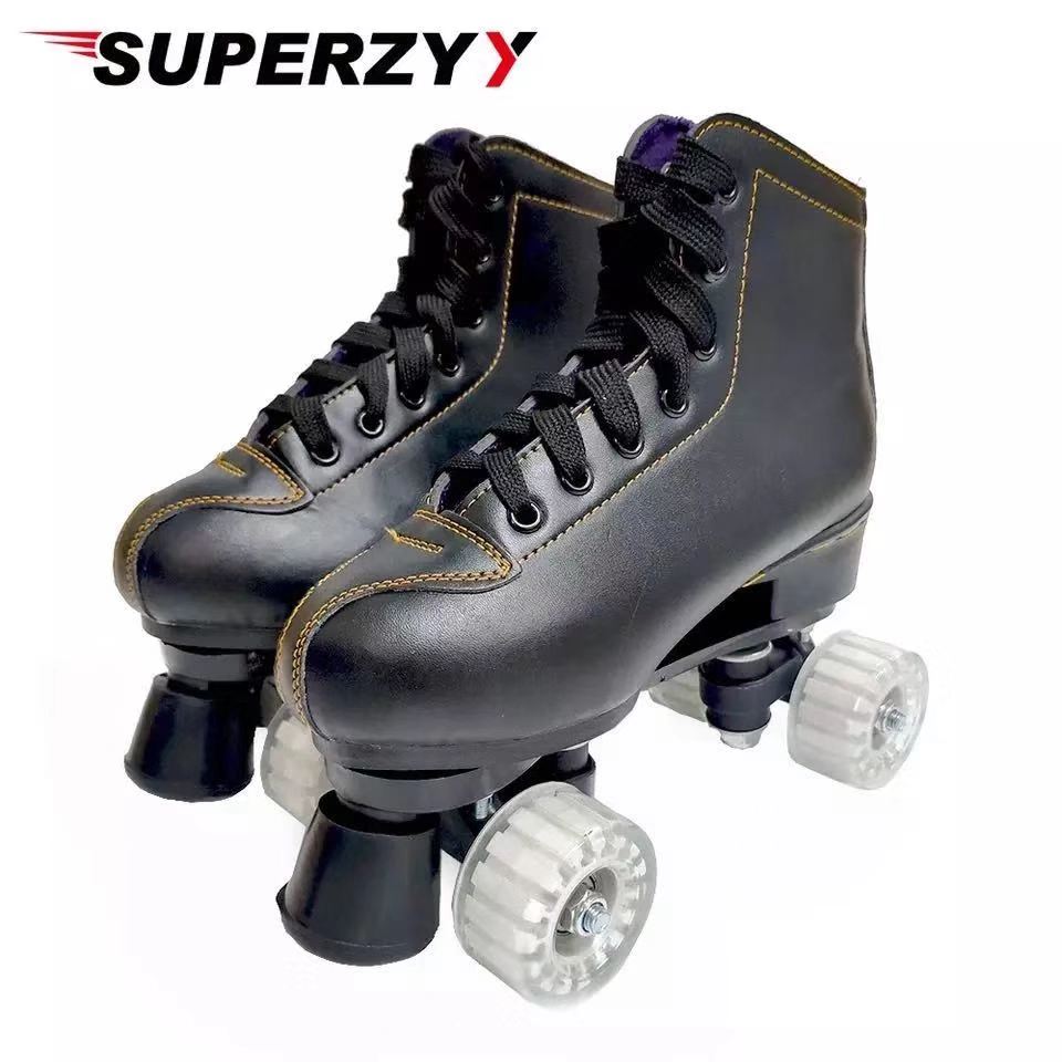 Artificial Leather Roller Skates Double Line Skates Women Men Adult Two Line Skate Shoes Patines With PU 4 led Wheels Patins