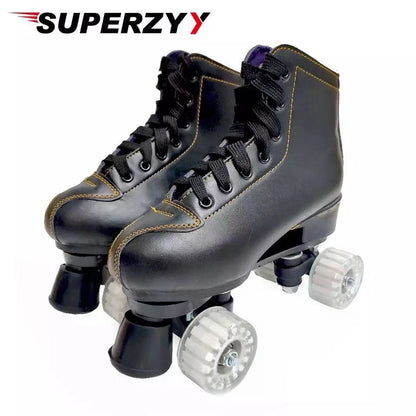 Artificial Leather Roller Skates Double Line Skates Women Men Adult Two Line Skate Shoes Patines With PU 4 led Wheels Patins