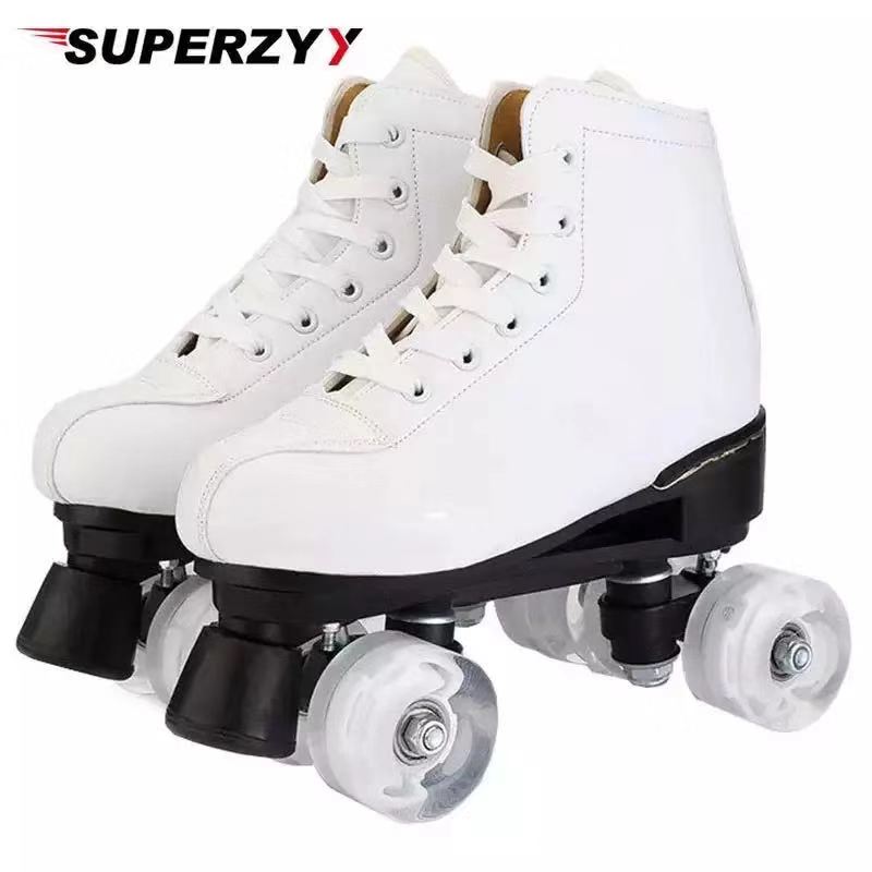 Artificial Leather Roller Skates Double Line Skates Women Men Adult Two Line Skate Shoes Patines With PU 4 led Wheels Patins