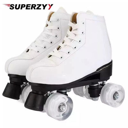 Artificial Leather Roller Skates Double Line Skates Women Men Adult Two Line Skate Shoes Patines With PU 4 led Wheels Patins
