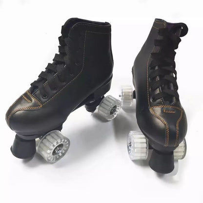 Artificial Leather Roller Skates Double Line Skates Women Men Adult Two Line Skate Shoes Patines With PU 4 led Wheels Patins