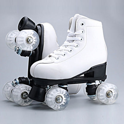 Artificial Leather Roller Skates Double Line Skates Women Men Adult Two Line Skating Shoes Patines With White PU 4 Wheels