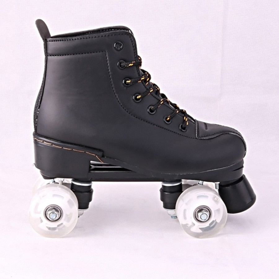 Artificial Leather Roller Skates Double Line Skates Women Men Adult Two Line Skating Shoes Patines With White PU 4 Wheels