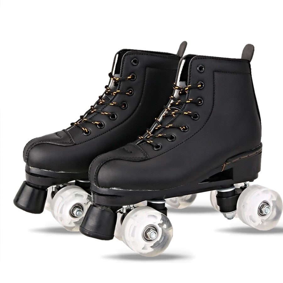 Artificial Leather Roller Skates Double Line Skates Women Men Adult Two Line Skating Shoes Patines With White PU 4 Wheels