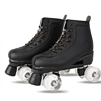 Artificial Leather Roller Skates Double Line Skates Women Men Adult Two Line Skating Shoes Patines With White PU 4 Wheels