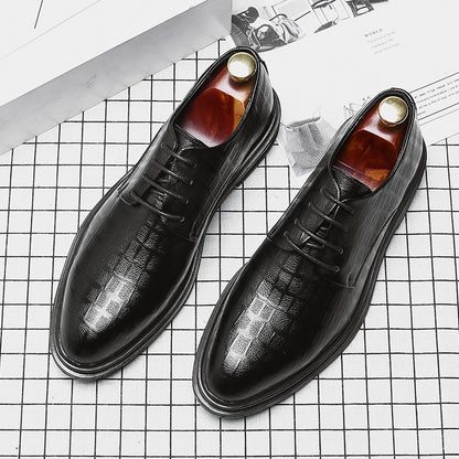 Autumn 2020 men's shoes Plaid printed British business dress casual leather shoes men's plush leather shoes 18562