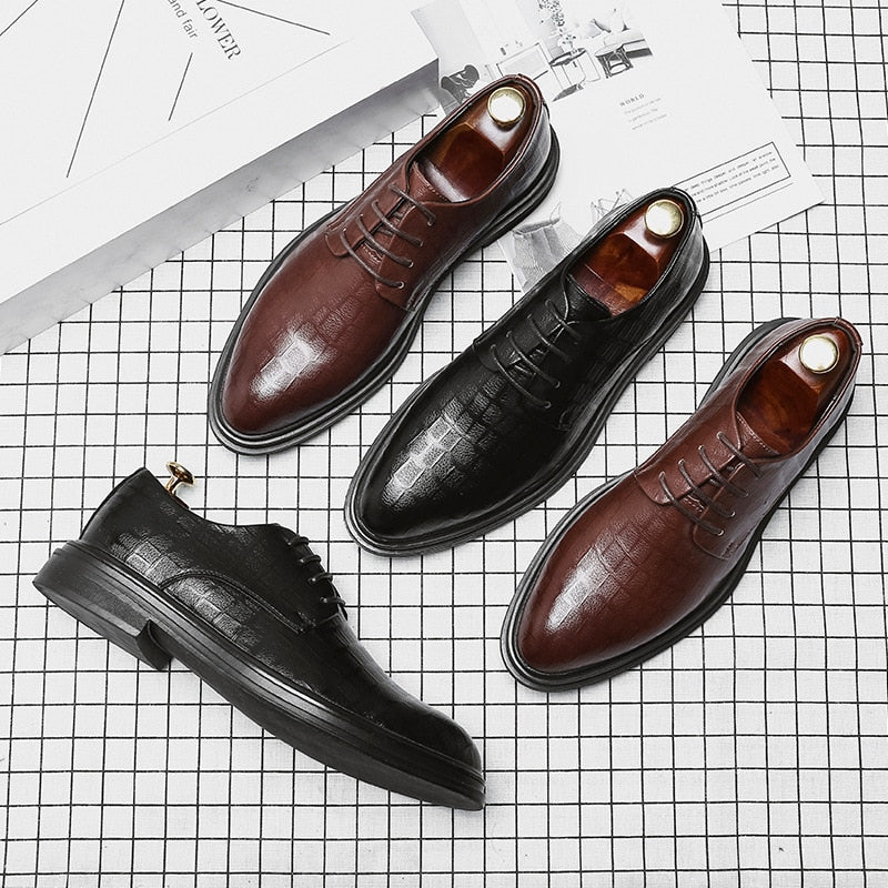 Autumn 2020 men's shoes Plaid printed British business dress casual leather shoes men's plush leather shoes 18562