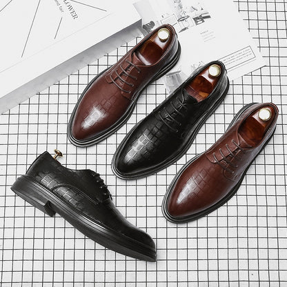 Autumn 2020 men's shoes Plaid printed British business dress casual leather shoes men's plush leather shoes 18562