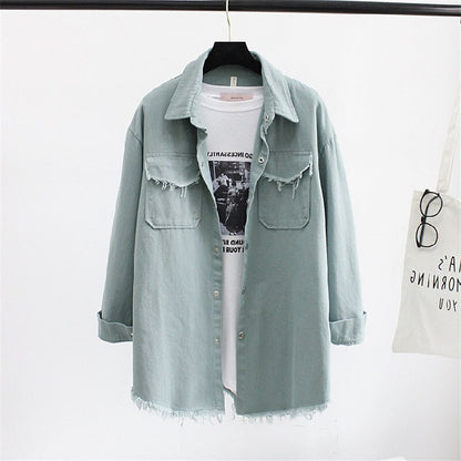 Denim Blouses Women Korea Fashion Loose Nine Quarter Sleeve Shirts Women Tops Jeans Blouse Female Ladies Blusa