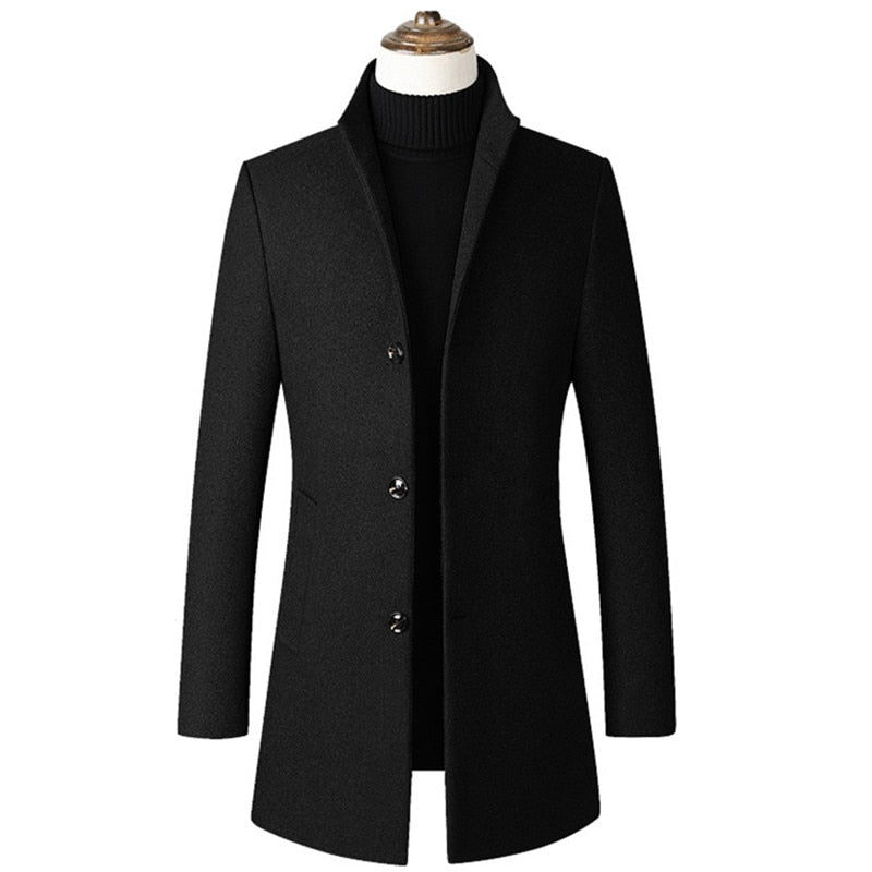 Men's Wool Coat. Wool Blends Thick. Business Warm Stand Collar Long Sleeve Big Size Trench Jacket
