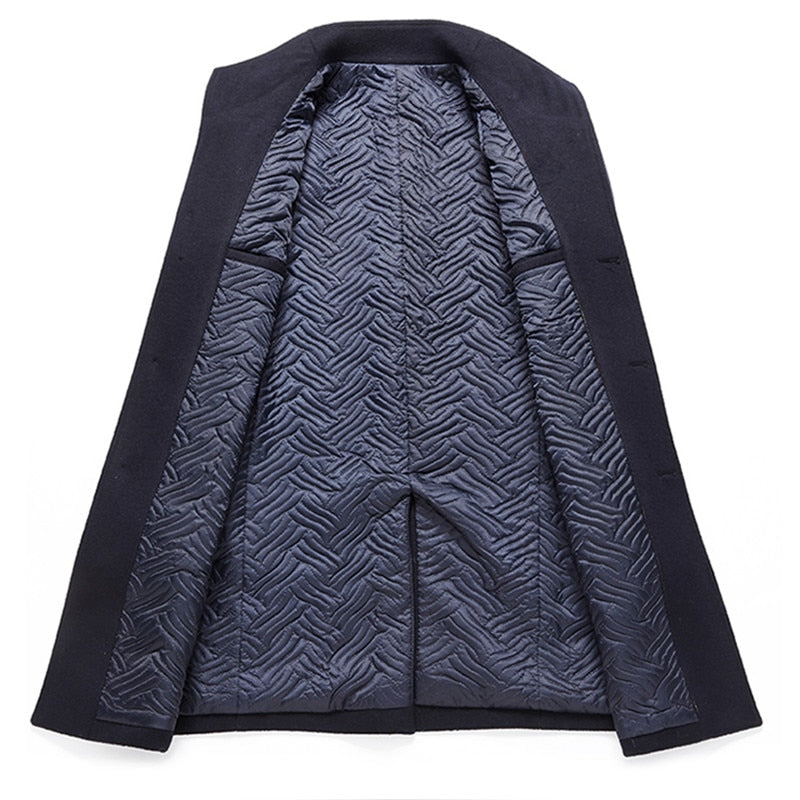Men's Wool Coat. Wool Blends Thick. Business Warm Stand Collar Long Sleeve Big Size Trench Jacket