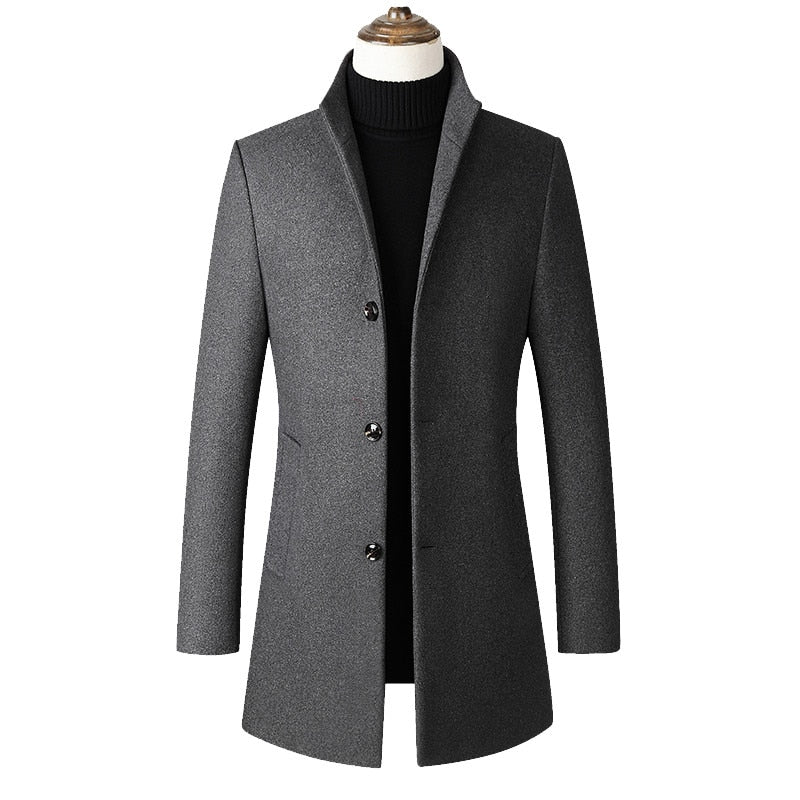 Men's Wool Coat. Wool Blends Thick. Business Warm Stand Collar Long Sleeve Big Size Trench Jacket