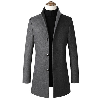 Men's Wool Coat. Wool Blends Thick. Business Warm Stand Collar Long Sleeve Big Size Trench Jacket