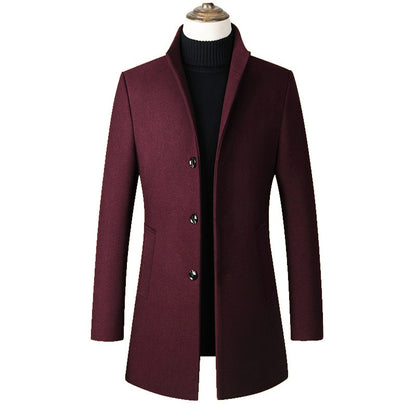Men's Wool Coat. Wool Blends Thick. Business Warm Stand Collar Long Sleeve Big Size Trench Jacket