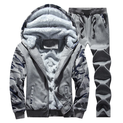 Autumn & Winter Plus Velvet Men's Sports Camouflage Two-Piece Set Men's Casual Thick Warm Coat Men'S Wear