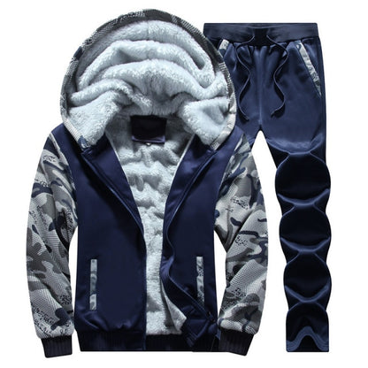 Autumn & Winter Plus Velvet Men's Sports Camouflage Two-Piece Set Men's Casual Thick Warm Coat Men'S Wear