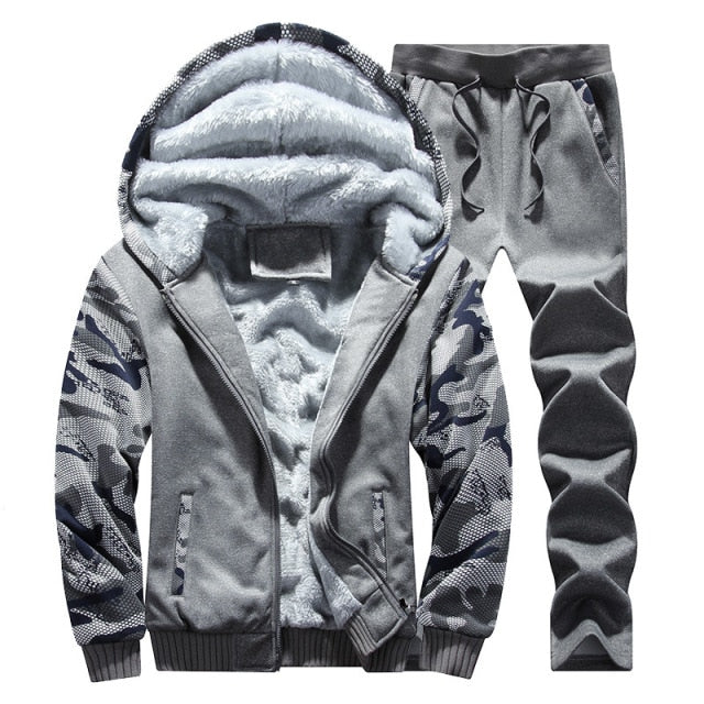 Autumn & Winter Plus Velvet Men's Sports Camouflage Two-Piece Set Men's Casual Thick Warm Coat Men'S Wear