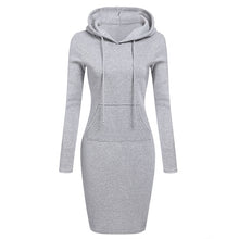 Load image into Gallery viewer, Autumn Winter Warm Sweatshirt Long-sleeved Dress Woman Clothing Hooded Collar Pocket Simple Casual lady Dress Vesdies Sweatshirt
