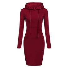 將圖片載入圖庫檢視器 Autumn Winter Warm Sweatshirt Long-sleeved Dress Woman Clothing Hooded Collar Pocket Simple Casual lady Dress Vesdies Sweatshirt
