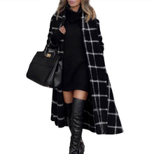Cargar imagen en el visor de la galería, Autumn and winter European and American woolen plaid coat loose with belt and hood long women&#39;s clothing
