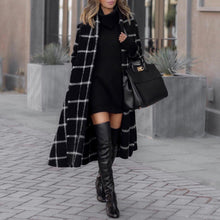 Cargar imagen en el visor de la galería, Autumn and winter European and American woolen plaid coat loose with belt and hood long women&#39;s clothing
