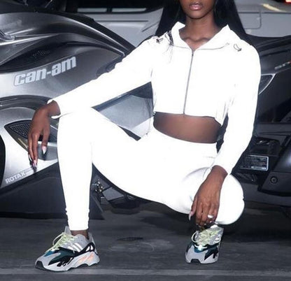 Full Reflective Jacket wWomen harajuku Hooded hip hop streetwear night shiny zipper Long Sleeve Cropped coats Outwear