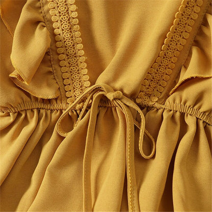 Autumn spring shirt blouse Women ladies Ruffles Elegant casual long sleeve V Neck Clothes Hot Fashion solid Bandage Blusas tops