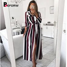 将图片加载到图库查看器，BEFORW Long Sleeve Shirt Dress 2019 New Fall Fashion Women Fringe Print Dresses Casual Sexy Party Elegant Long Dress Leg Split
