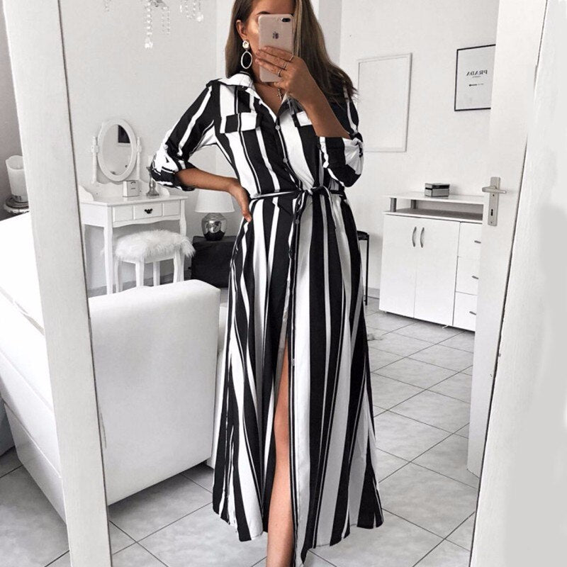 BEFORW Long Sleeve Shirt Dress 2019 New Fall Fashion Women Fringe Print Dresses Casual Sexy Party Elegant Long Dress Leg Split