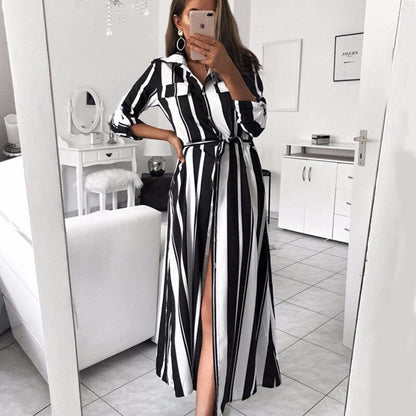 BEFORW Long Sleeve Shirt Dress 2019 New Fall Fashion Women Fringe Print Dresses Casual Sexy Party Elegant Long Dress Leg Split