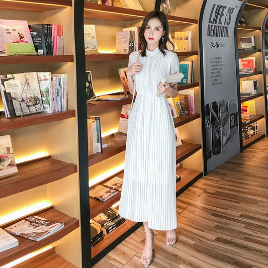 BEST Spring 2019 Long Pleated Dress Summer Casual Women High Waist Elascity