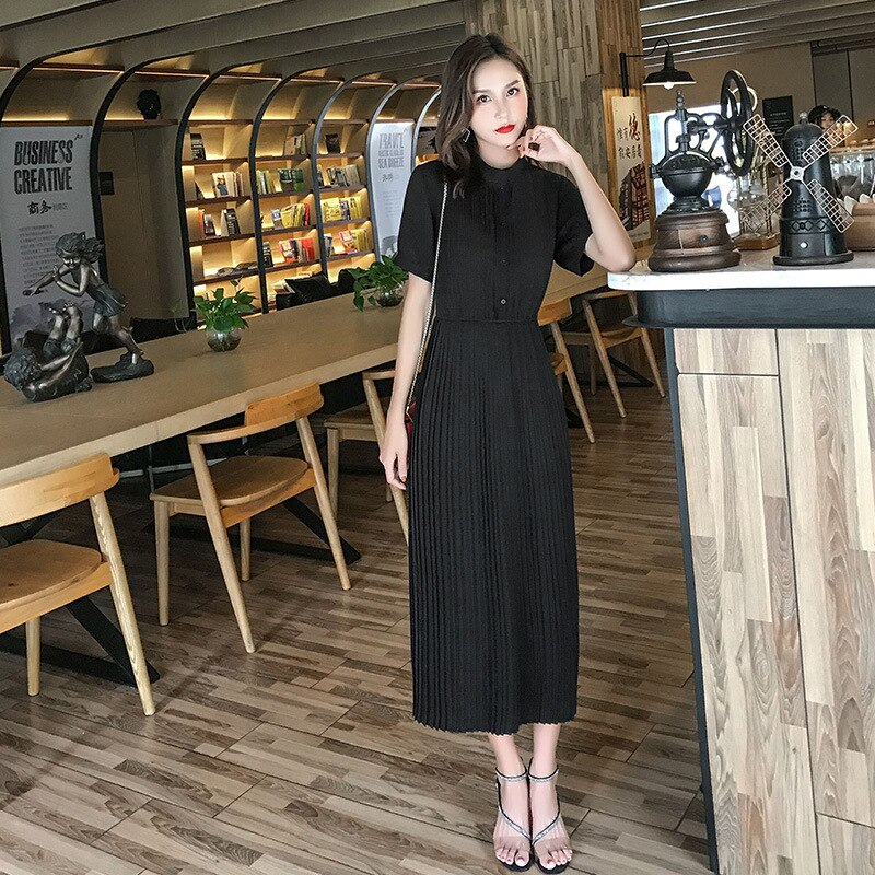BEST Spring 2019 Long Pleated Dress Summer Casual Women High Waist Elascity