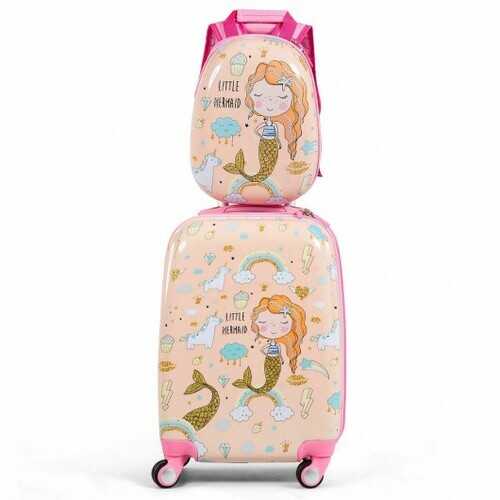 Kids Luggage Set. 2 Pieces. Rolling Suitcase & Backpack-Pink - Color: Pink