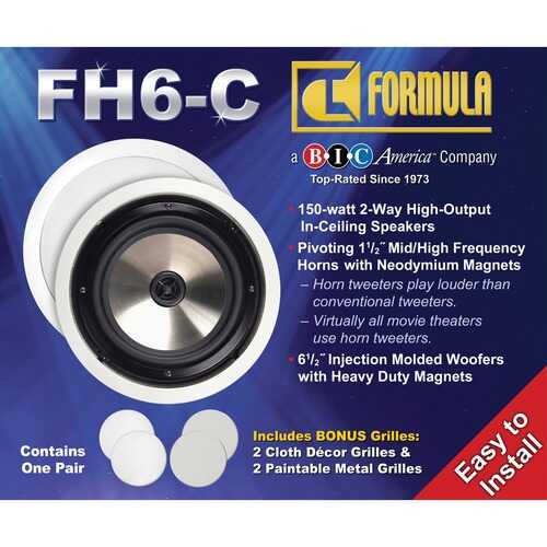 BIC America FH-6C Formula Series FH-6C 6-1/2 Inch 150-Watt 2-Way In-Ceiling Speakers with Pivoting Horn Tweeters