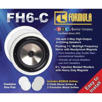 BIC America FH-6C Formula Series FH-6C 6-1/2 Inch 150-Watt 2-Way In-Ceiling Speakers with Pivoting Horn Tweeters