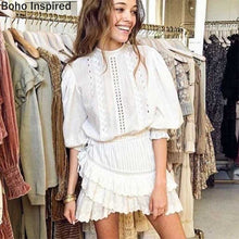 Charger l&#39;image dans la galerie, BOHO INSPIRED Lorelei tiered white party dress embroidery ruffle dress women O-neck lantern sleeve mini cotton boho dress 2020
