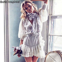 Charger l&#39;image dans la galerie, BOHO INSPIRED Lorelei tiered white party dress embroidery ruffle dress women O-neck lantern sleeve mini cotton boho dress 2020
